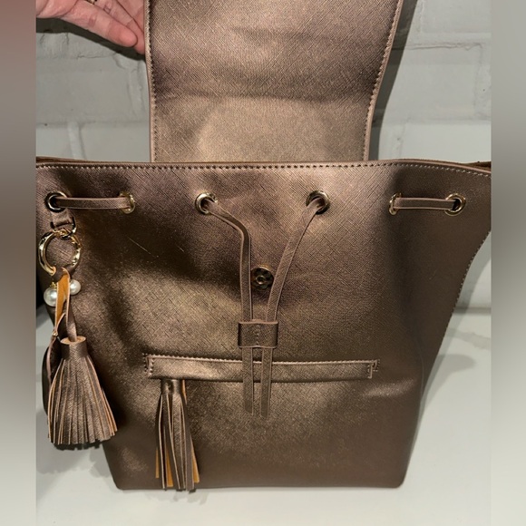 Hollis Mini Backpack in Metallic Mocha with Tassel Charm - Picture 4 of 6
